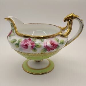 Vintage Noritake Nippon Japanese Hand Painted Rose Floral Creamer Gold Gilt Trim
